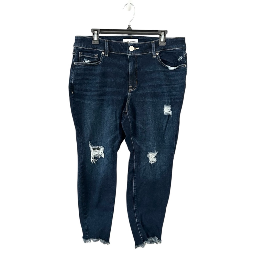 Lane‎ Bryant Dark Blue Distressed Frayed Hem Denim Jeans